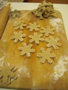 Welsh cake dough cut into snowflake shapes
